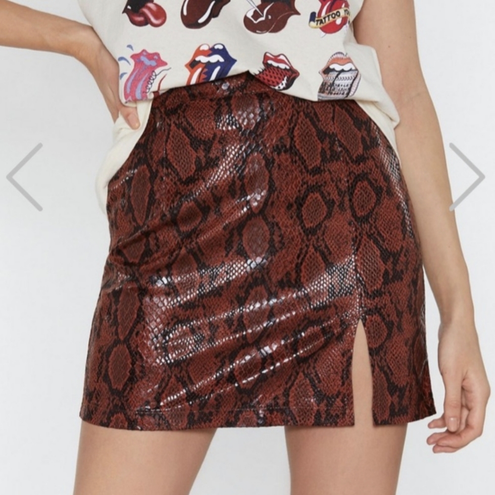 Nasty Gal Let's Snake Up High Waist Faux Leather Mini Skirt  Size 2 Snake Print